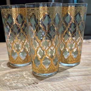 Vintage Culver Valencia Highball Glasses- Moroccan Style -collectible 22 K Gold